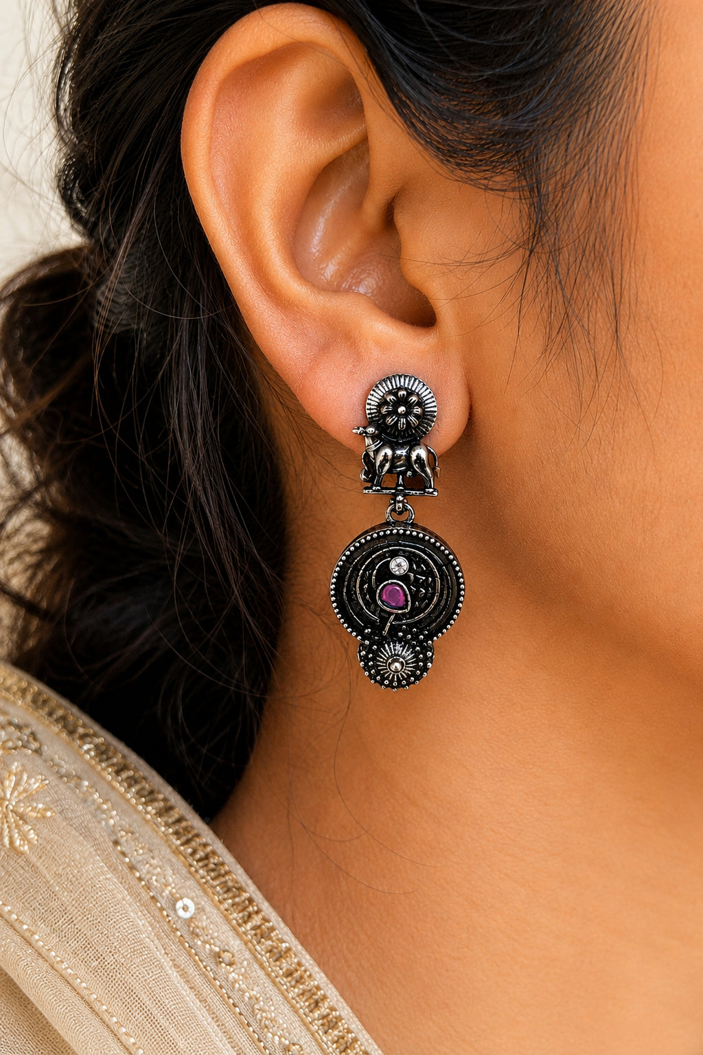 Royal Maze Oxidised Statement Earrings