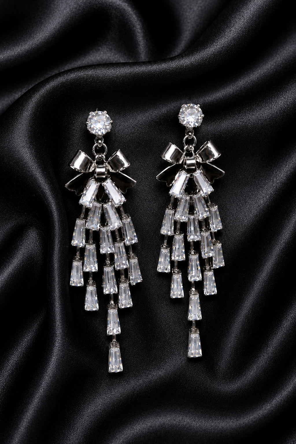 Crystal Cascade Bow Earrings