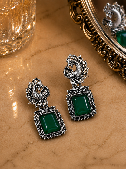 Emerald Peacock Heritage Drop Earrings