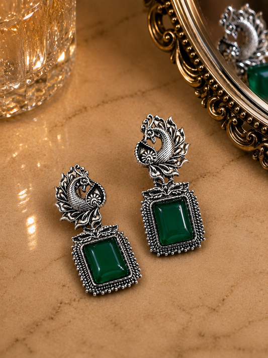 Emerald Peacock Heritage Drop Earrings