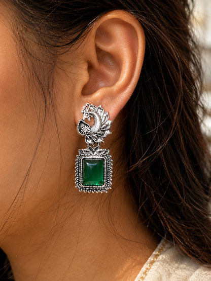 Emerald Peacock Heritage Drop Earrings