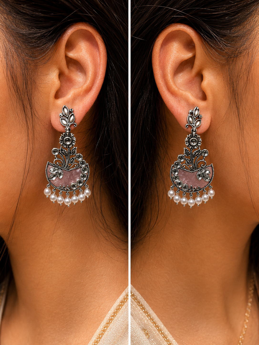 Blush Pink Floral Pearl Drop Earrings