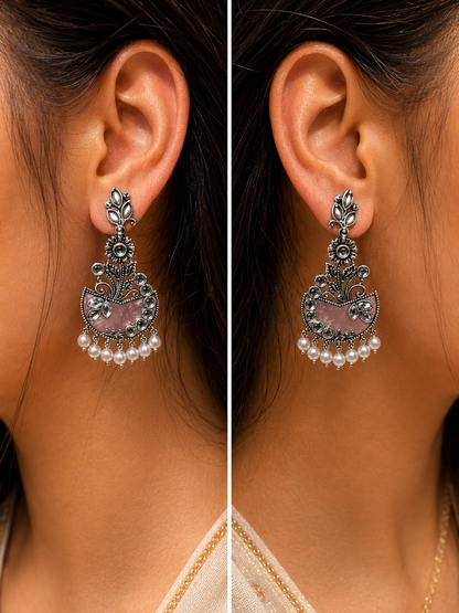 Blush Pink Floral Pearl Drop Earrings