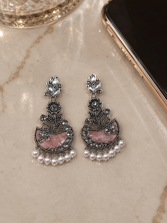 Blush Pink Floral Pearl Drop Earrings