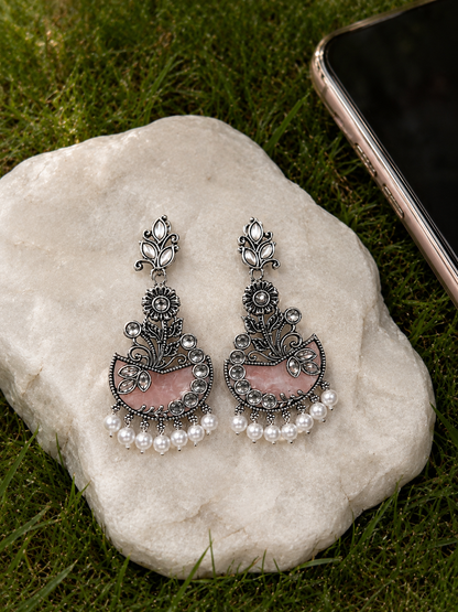 Blush Pink Floral Pearl Drop Earrings
