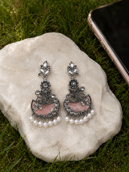 Blush Pink Floral Pearl Drop Earrings