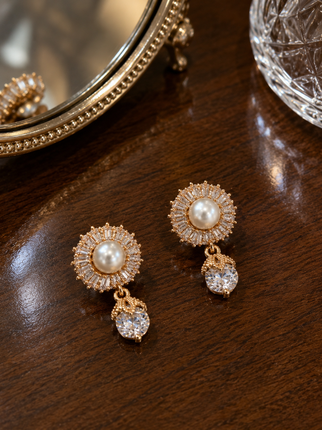 Pearl Radiance Crystal Drop Earrings