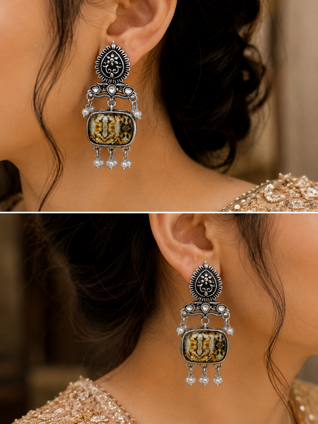 Aaradhya Marble Pearl Earrings