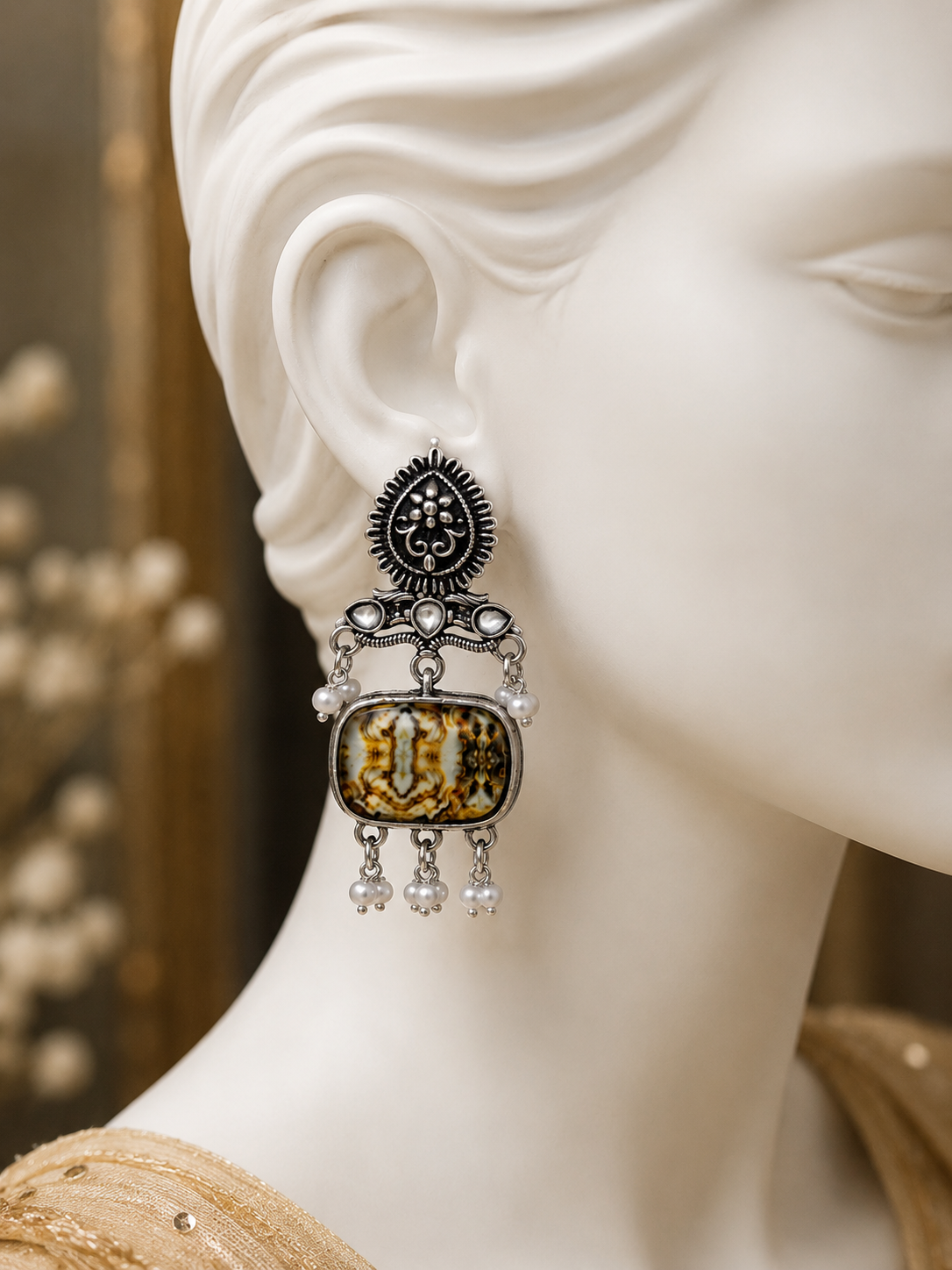 Aaradhya Marble Pearl Earrings