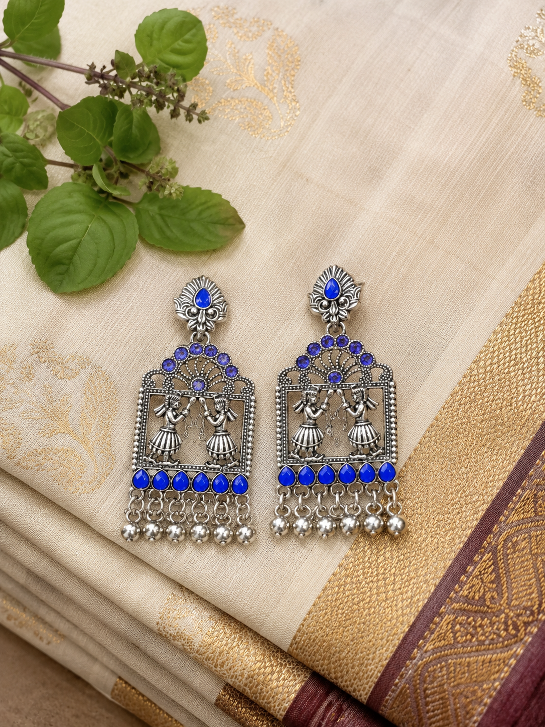 Vrindavan Leela Earrings (Blue)