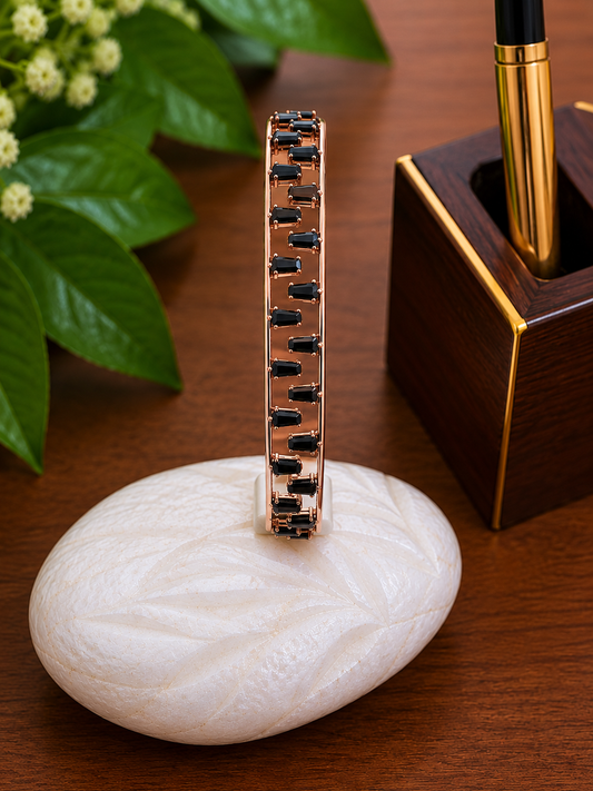 Noir Luxe Crystal Cuff Bracelet (Black)