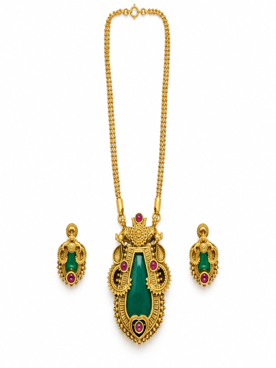 Swarique Harini Emerald Pendant Necklace Set