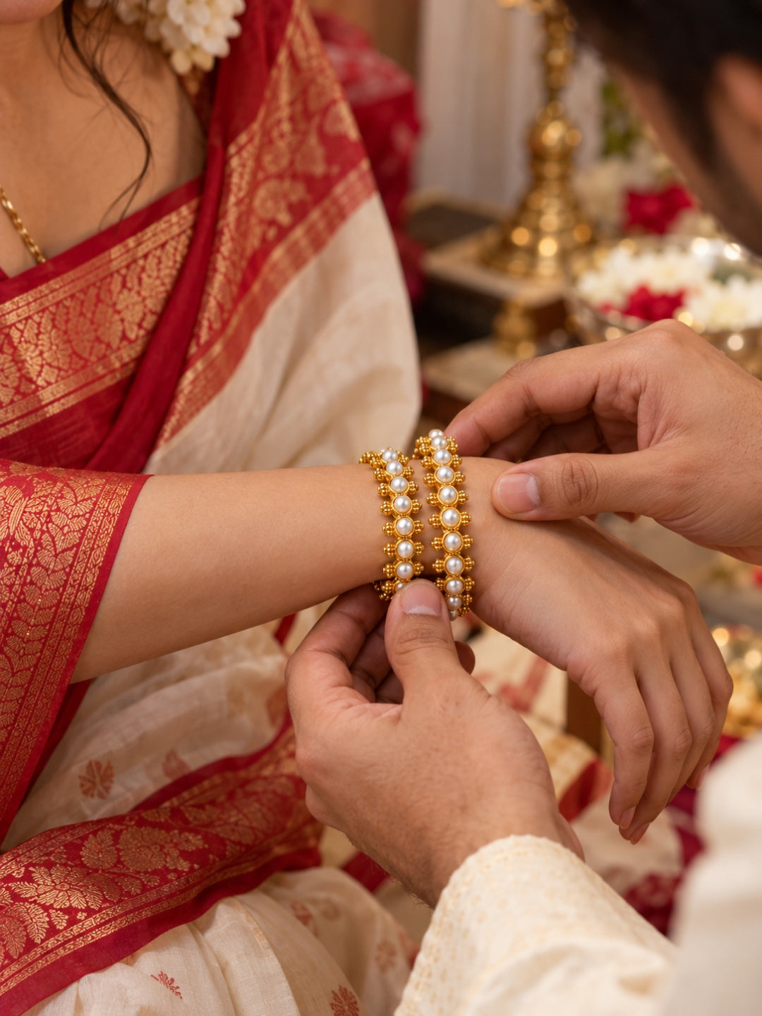 Swarique Shaili Pearl Gold Bangles