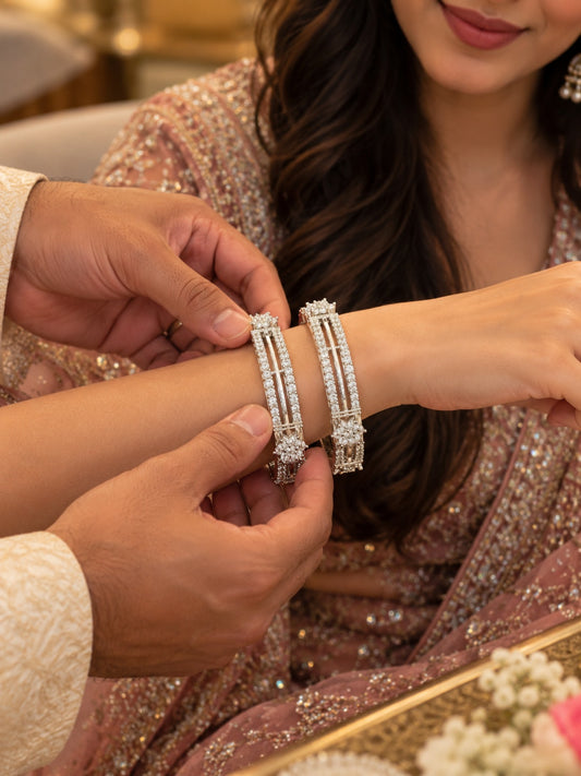 Swarique Vyanika Rhodium Bangle (Set of 2)