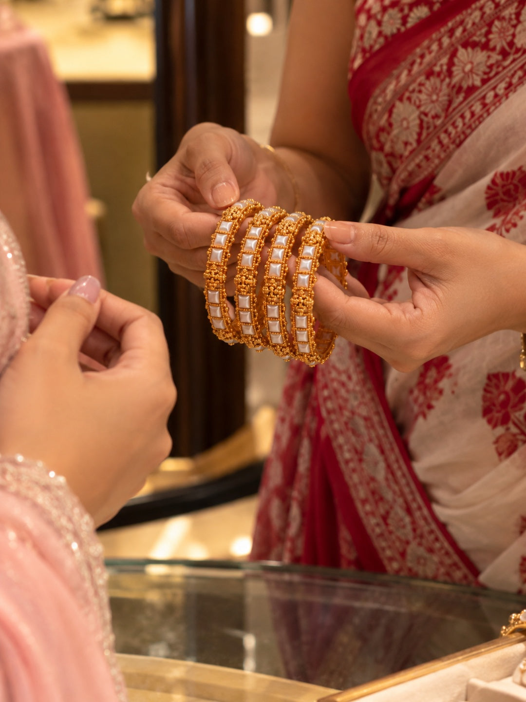 Swarique Lakshmika Pearl Bangle Set (Set of 4)