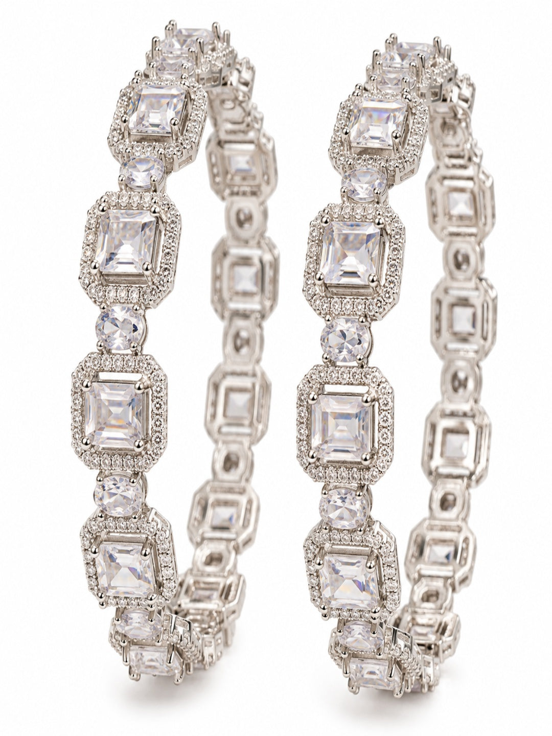 Swarique Ratnavali Rhodium Polish AD Bangle (Set of 2)