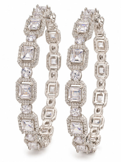Swarique Ratnavali Rhodium Polish AD Bangle (Set of 2)