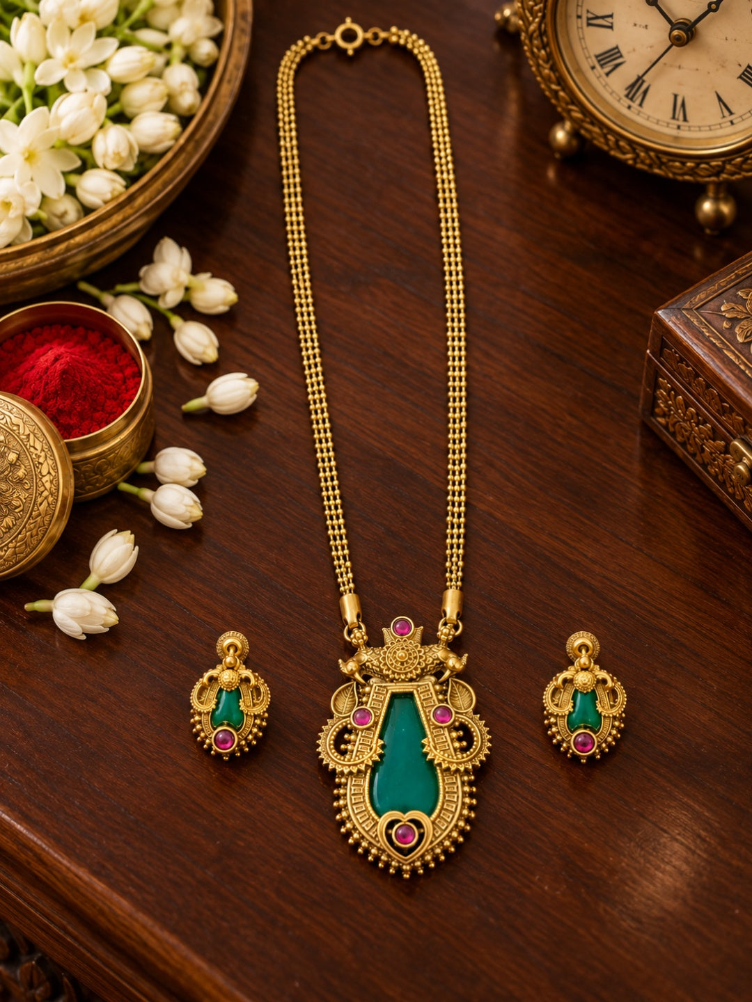 Swarique Harini Emerald Pendant Necklace Set