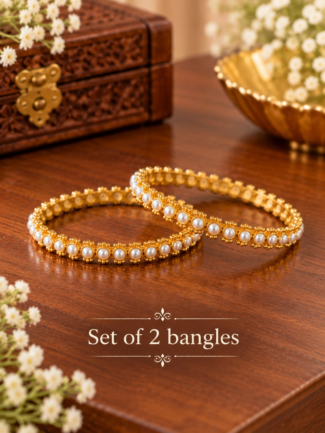 Swarique Shaili Pearl Gold Bangles