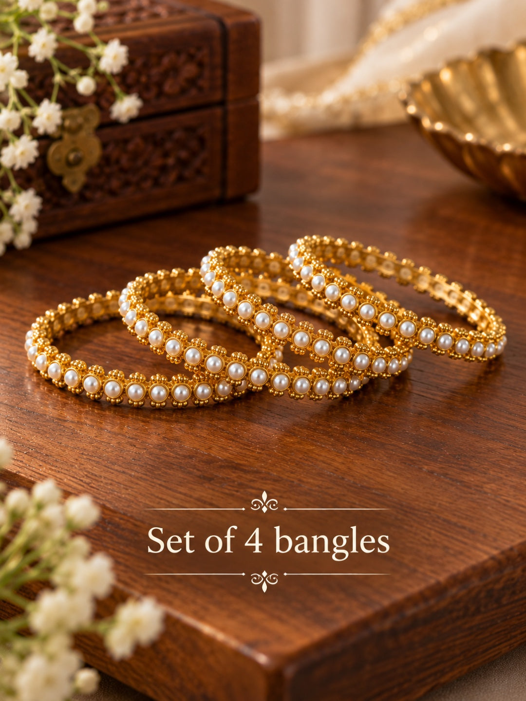 Swarique Shaili Pearl Gold Bangles