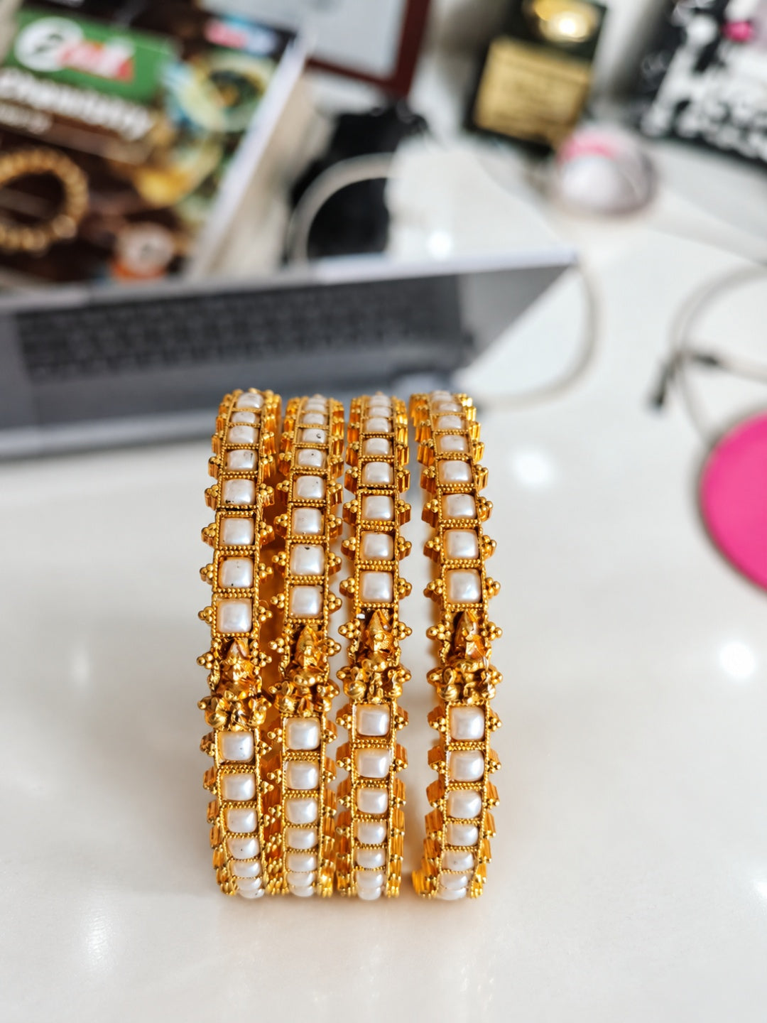 Swarique Lakshmika Pearl Bangle Set (Set of 4)